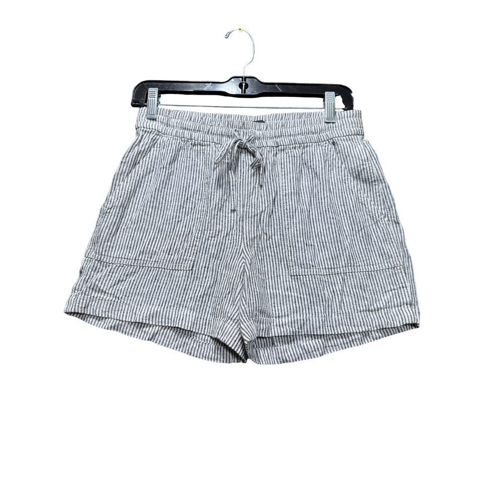 J. Crew Seaside Shorts Women XXS Black White Striped Linen Blend BZ241
